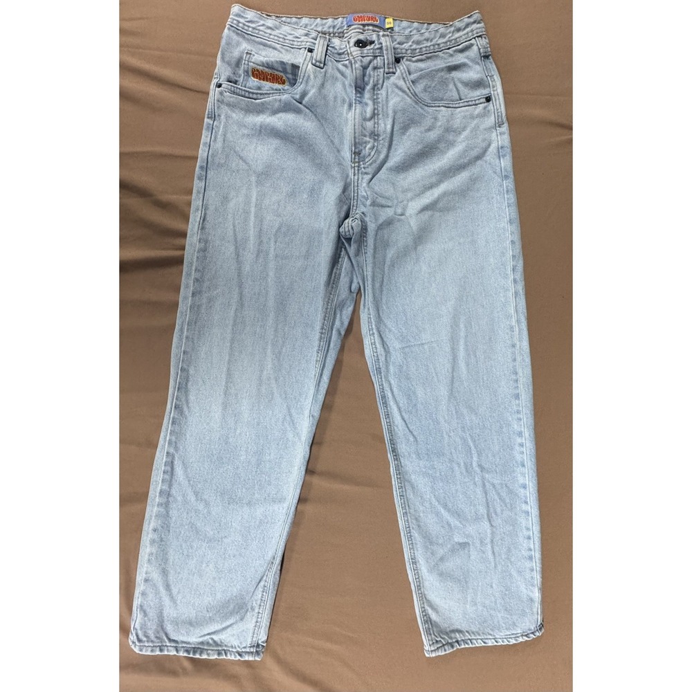 Empyre Light Wash Blue Logo Embroidered Baggy Denim Jeans Size 30